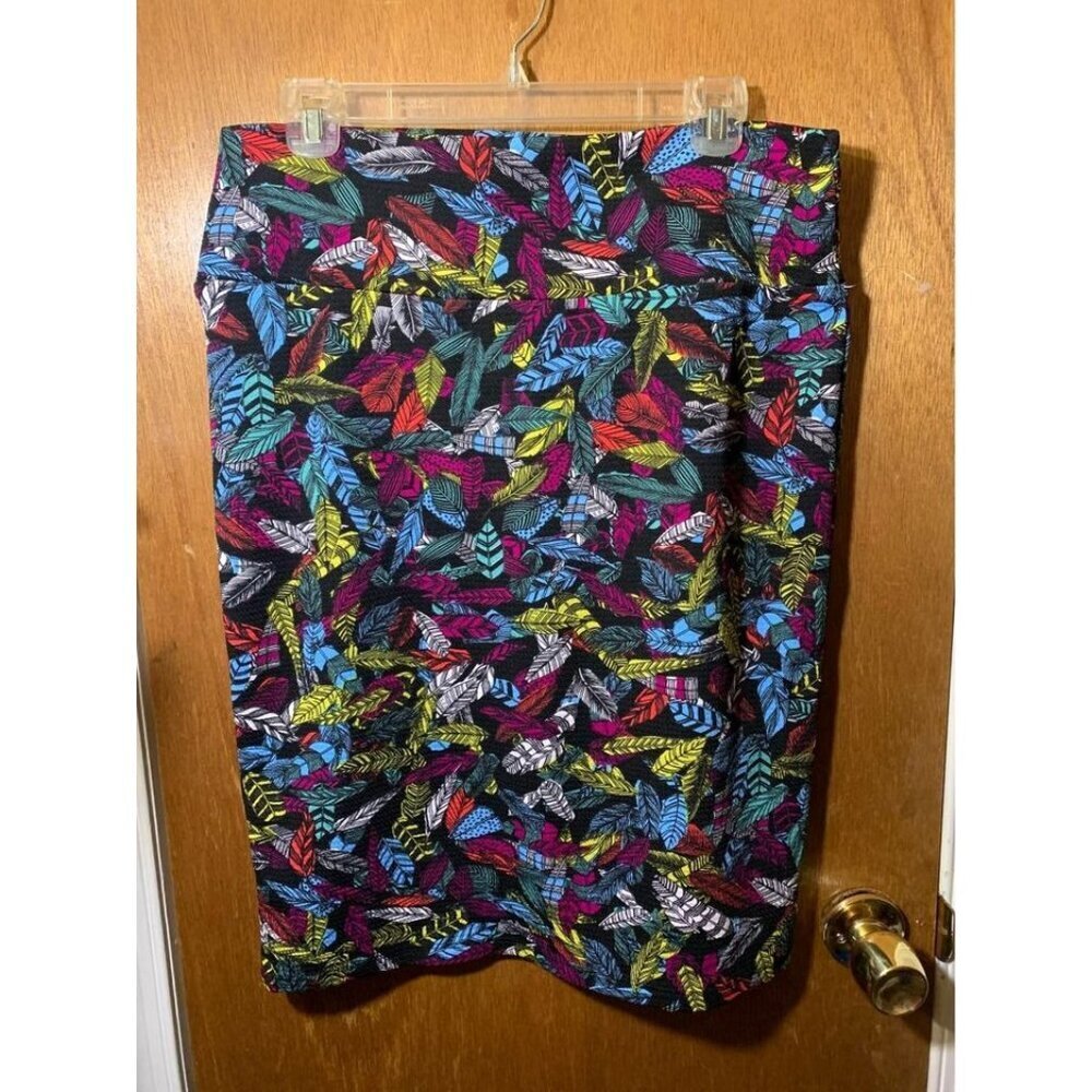 Lularoe Womens Feather Print Pencil Skirt Size Large Black Multicolor Y4